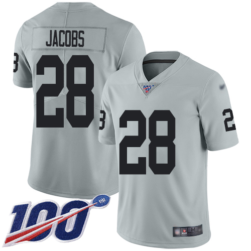 Men Oakland Raiders Limited Silver Josh Jacobs Jersey NFL Football #28 100th Season Inverted Legend Jersey->oakland raiders->NFL Jersey